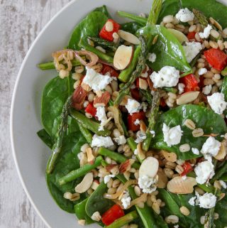 Springtime Barley Salad with Asparagus, Red Pepper and Spinach