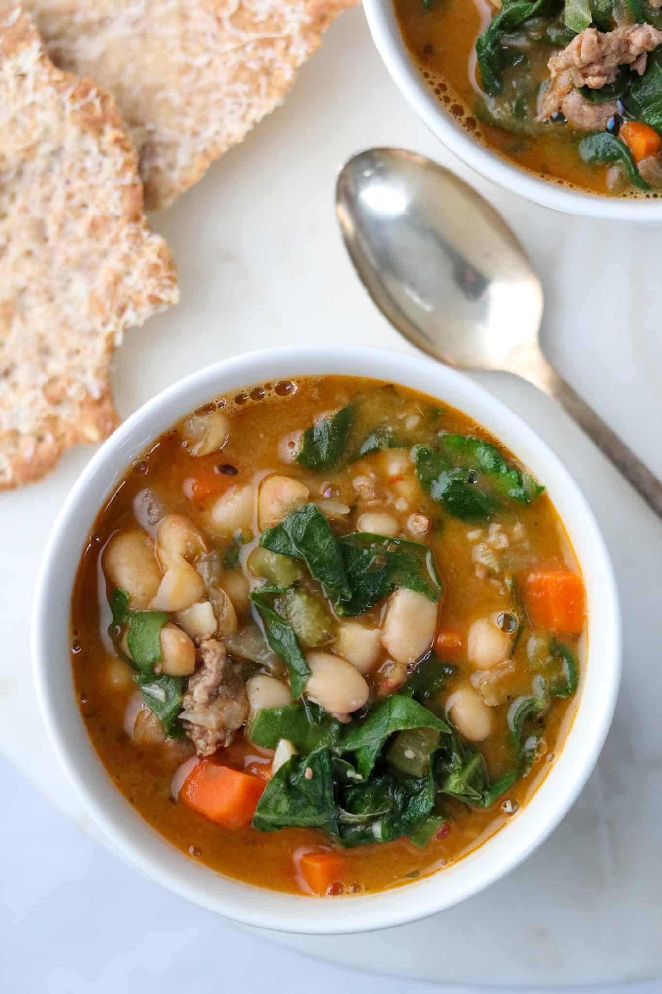 Herbed White Bean and Sausage Soup with Swiss Chard | True North Kitchen