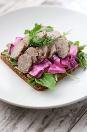 Swedish Meatball Smørrebrød with Creamy Pickled Beet Salad
