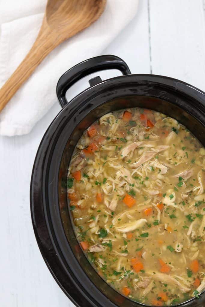 Chicken barley soup in a crockpot