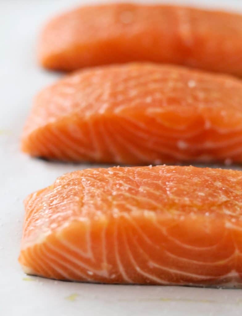 Raw salmon filets