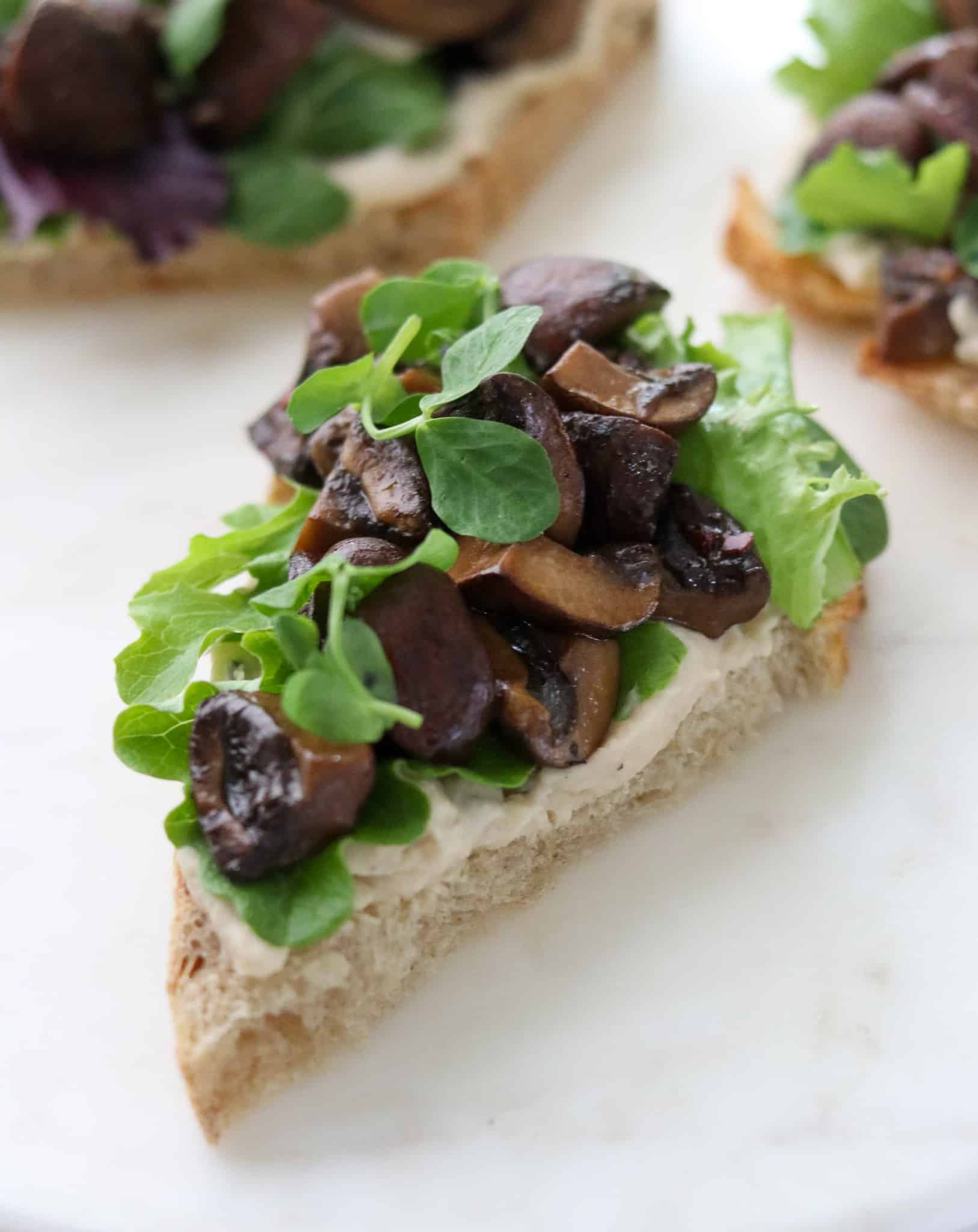 Balsamic-Glazed Mushroom Smørrebrød with White Bean Purée