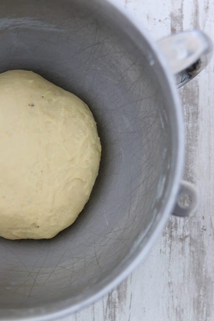 Bun dough in a mixer bowl