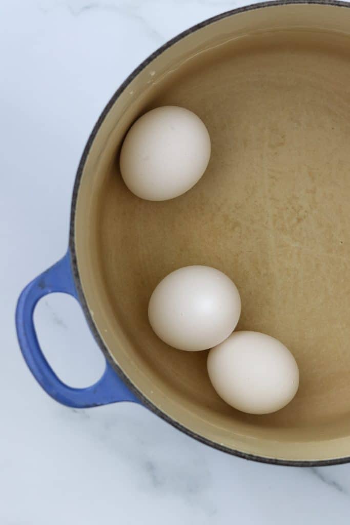 Eggs in a blue pot