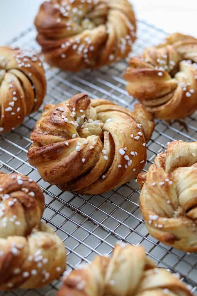 Swedish Cinnamon Buns on a cooling rack