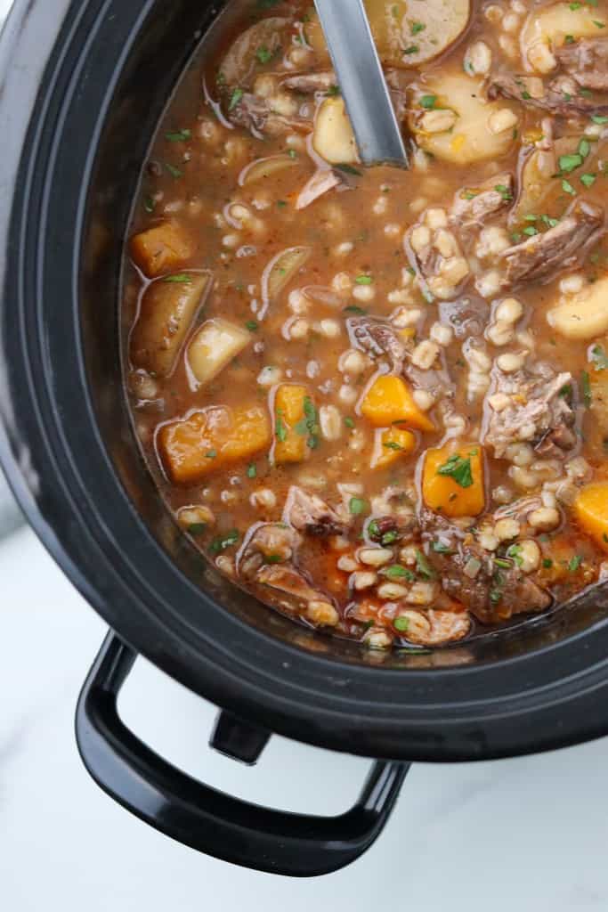 Beef stew in a slow cooker