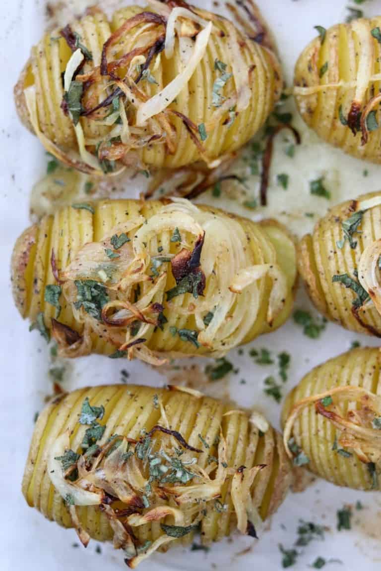 Hasselback Potatoes with Caramelized Onions and Sage Butter True