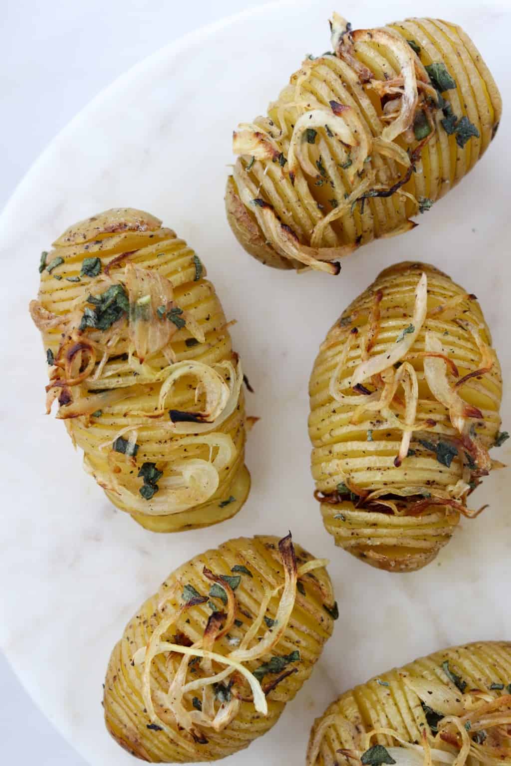 Hasselback Potatoes with Caramelized Onions and Sage Butter True