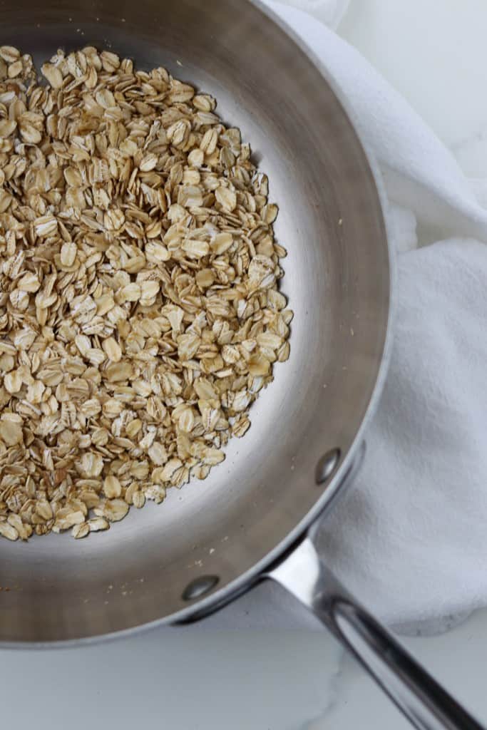 Close up of rolled oats in a saucepan