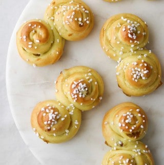 St. Lucia Buns on a marble plate.