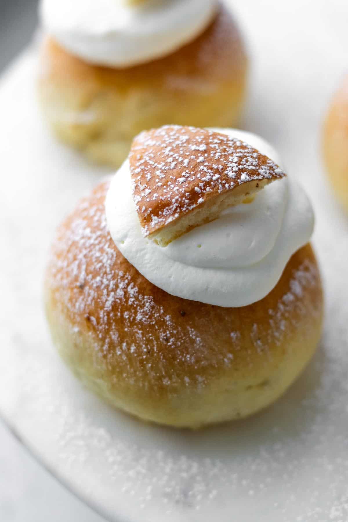 Close up of a semlor bun.