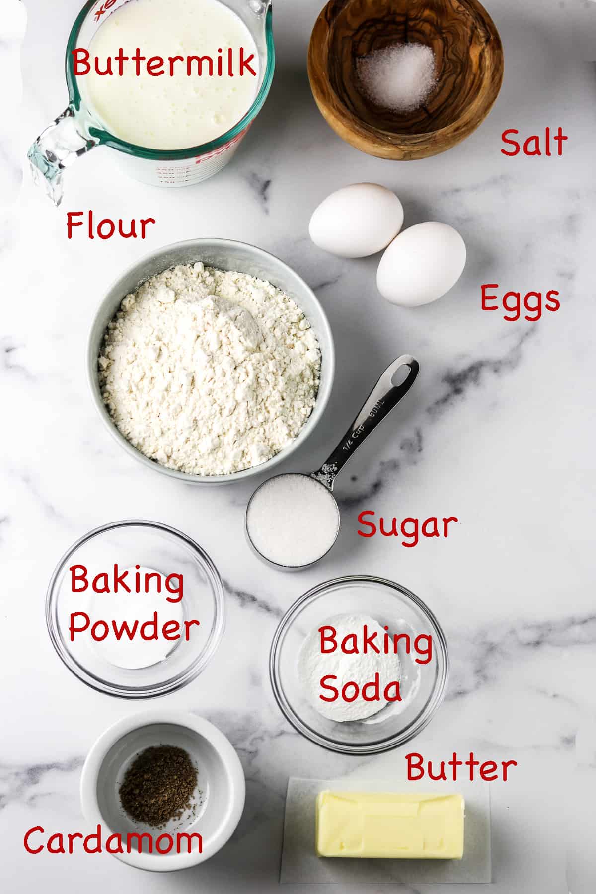 Labeled ingredients for Nordic Buttermilk Waffles.