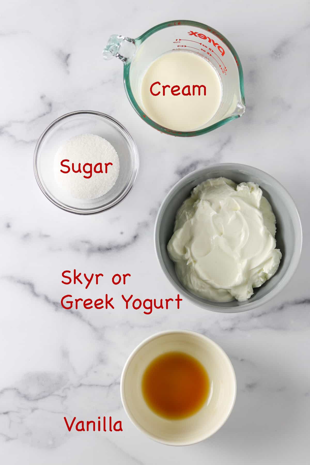 Labeled ingredients for Whipped Vanilla Cream Skyr.