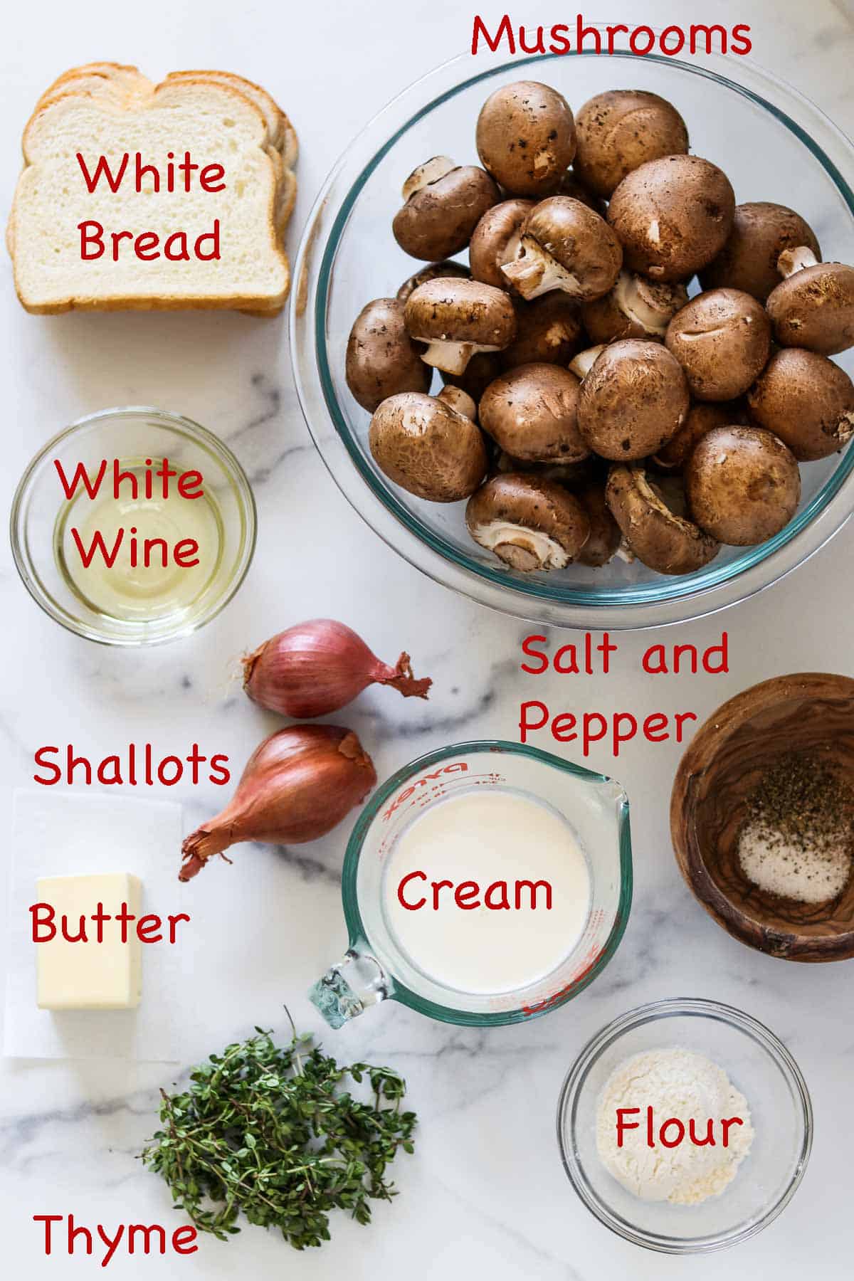 Labeled ingredients for Mushroom Gratin.