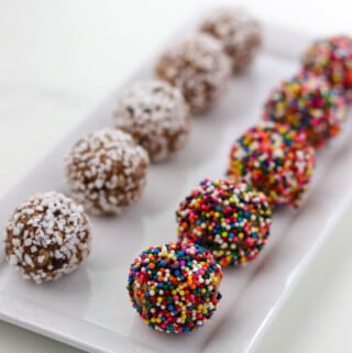 No Bake Swedish Chocolate Oat Balls on a plate.