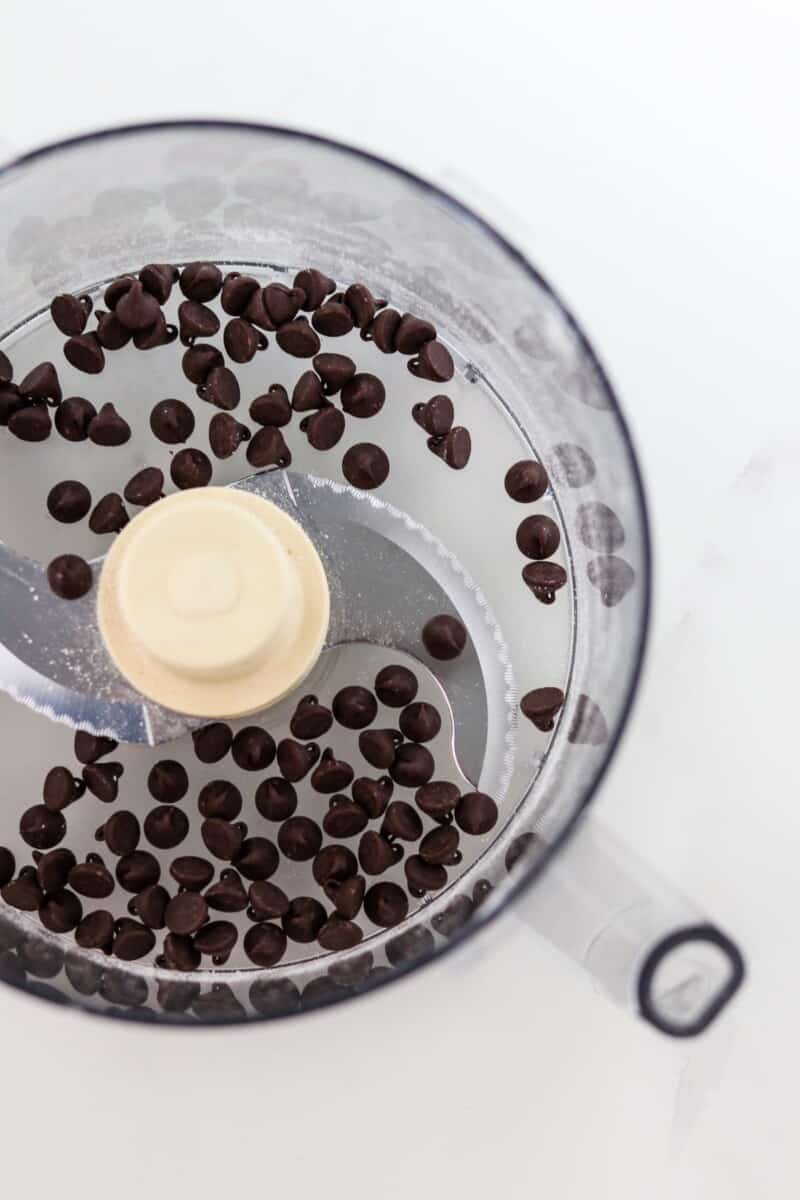 Chocolate chips in a food processor.