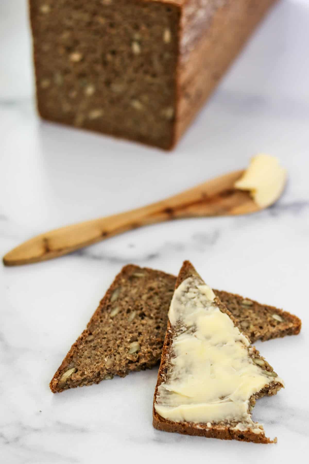 Danish rye bread slices with butter.