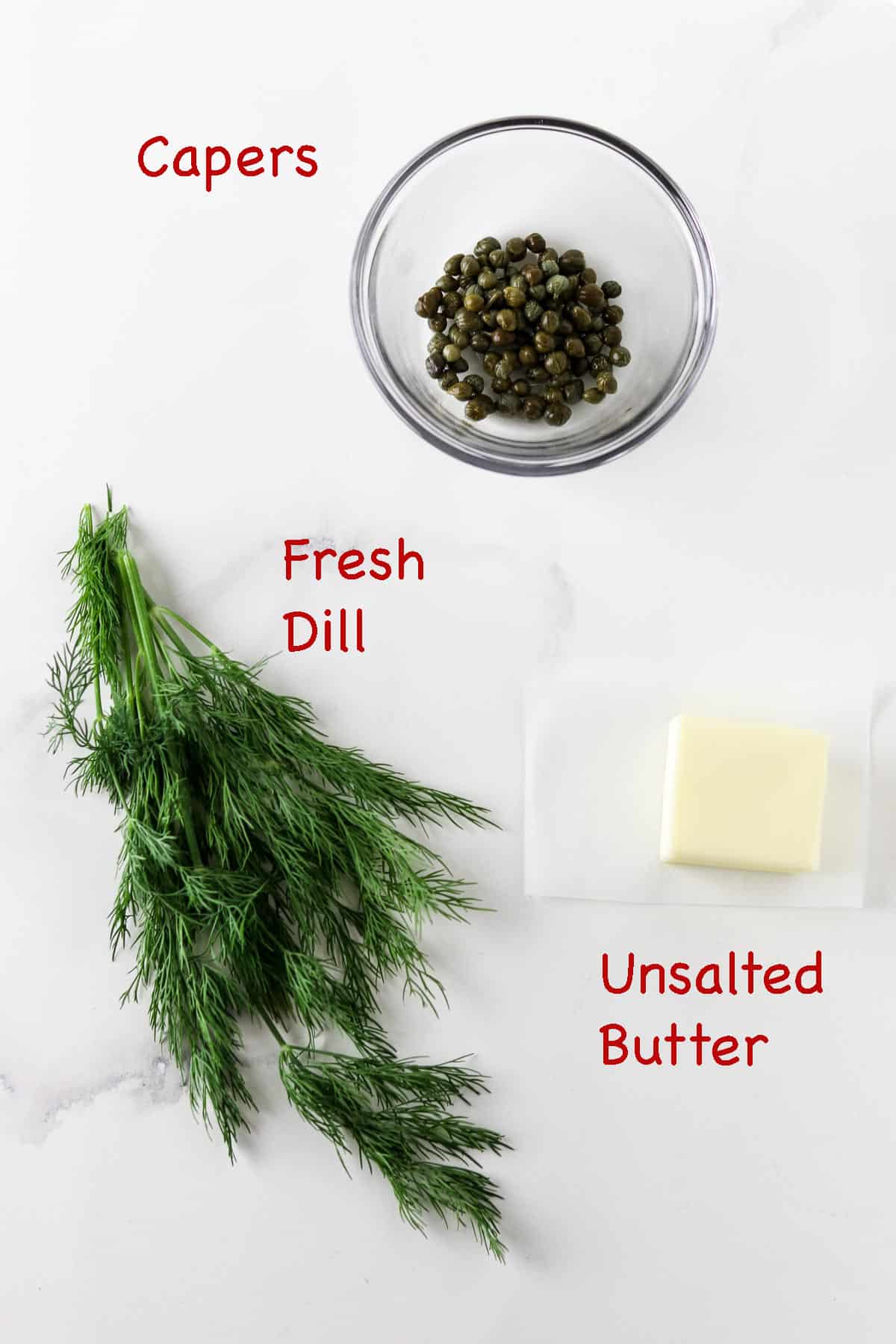 Labeled ingredients for Dill Caper Butter.