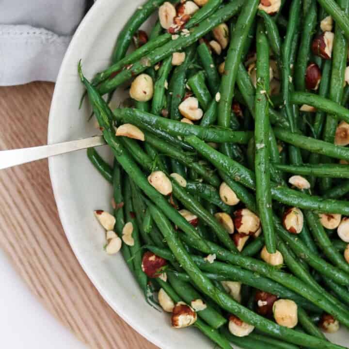 Green Beans with Dill Caper Butter and Toasted Hazelnuts True North