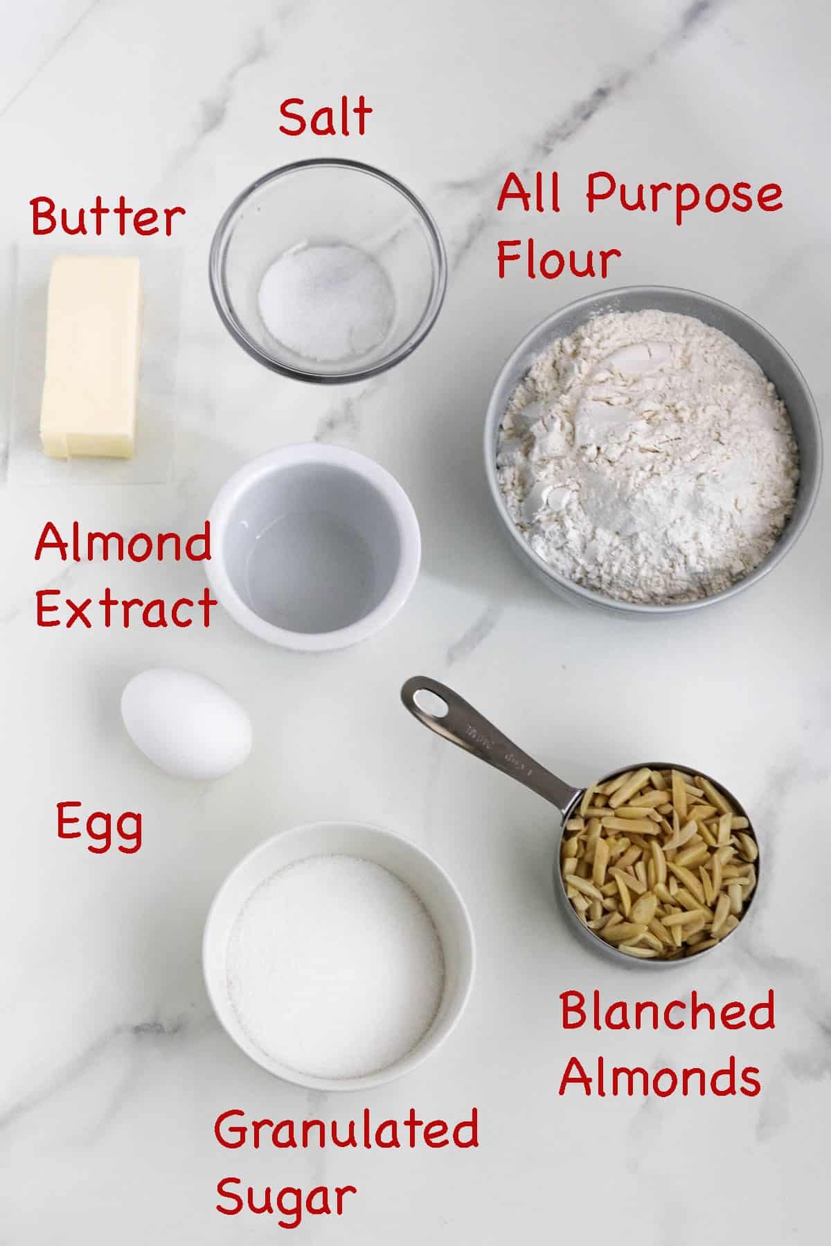 Labeled ingredients for Scandinavian Almond Tarts