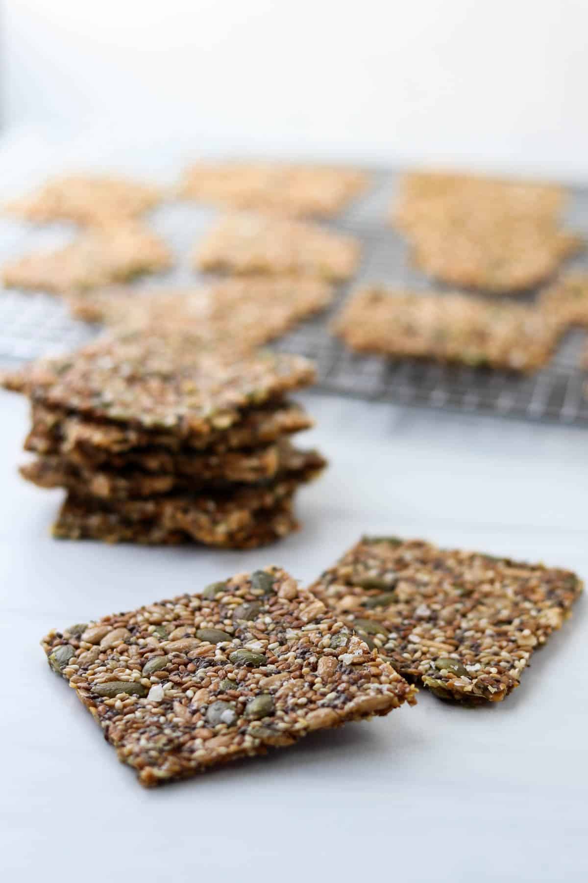 Norwegian Seed Crispbread on a white surface.