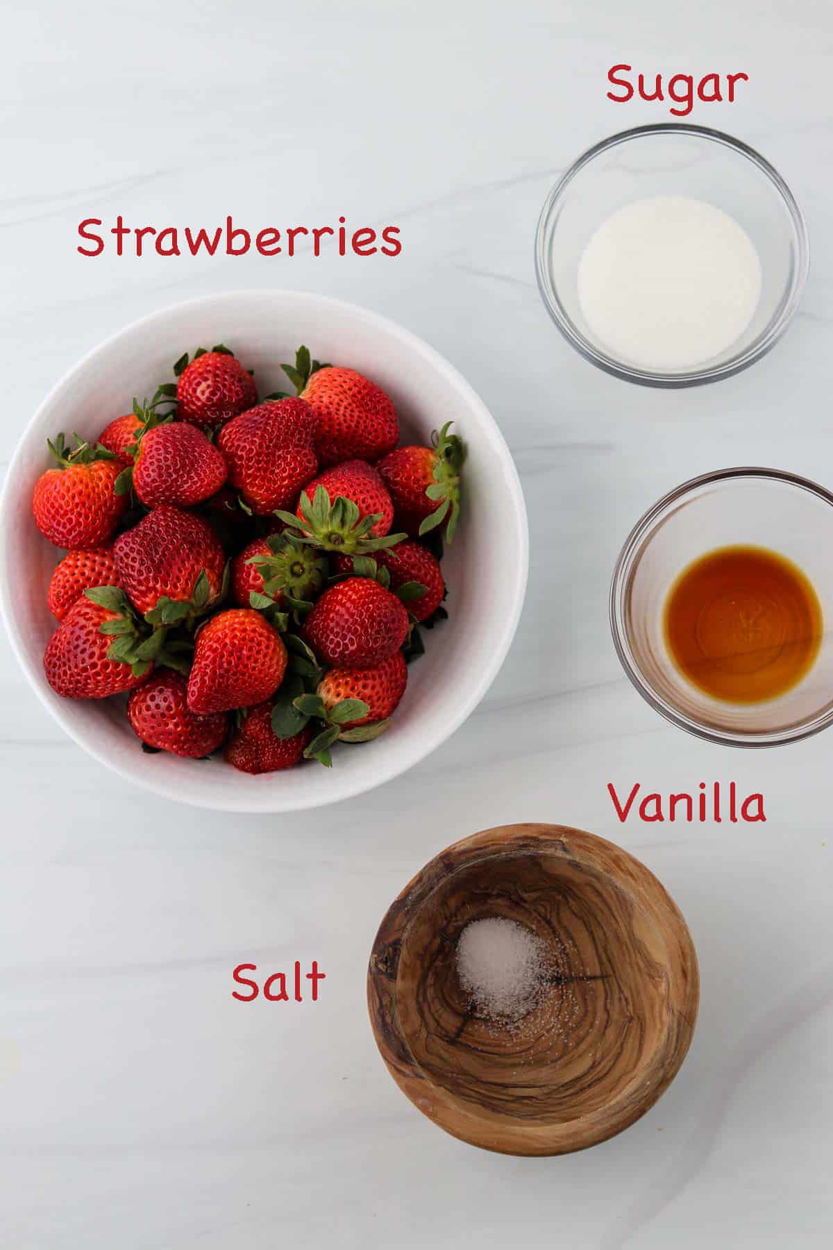 Labeled ingredients for Simple and Sweet Roasted Strawberries.