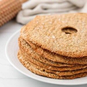 Close up of Easy Swedish Crispbread (Knäckebröd) on a plate.
