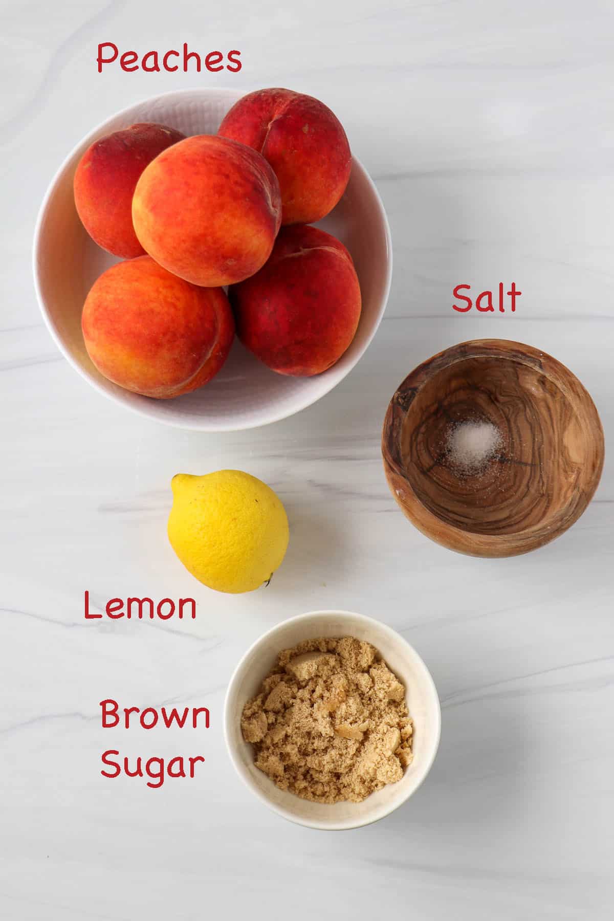 Labeled ingredients for Quick and Easy Peach Compote.