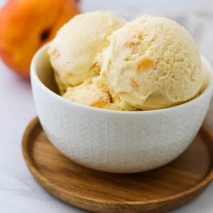 Close up of Homemade Peaches and Cream Ice Cream.