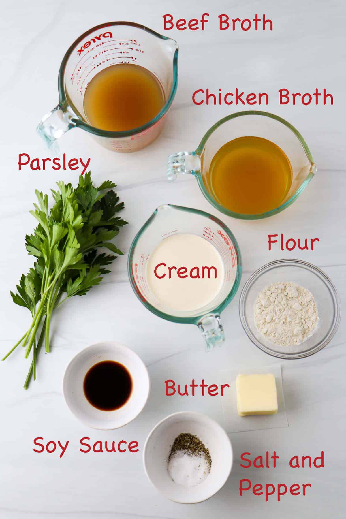 Labeled ingredients for Swedish Meatball gravy.