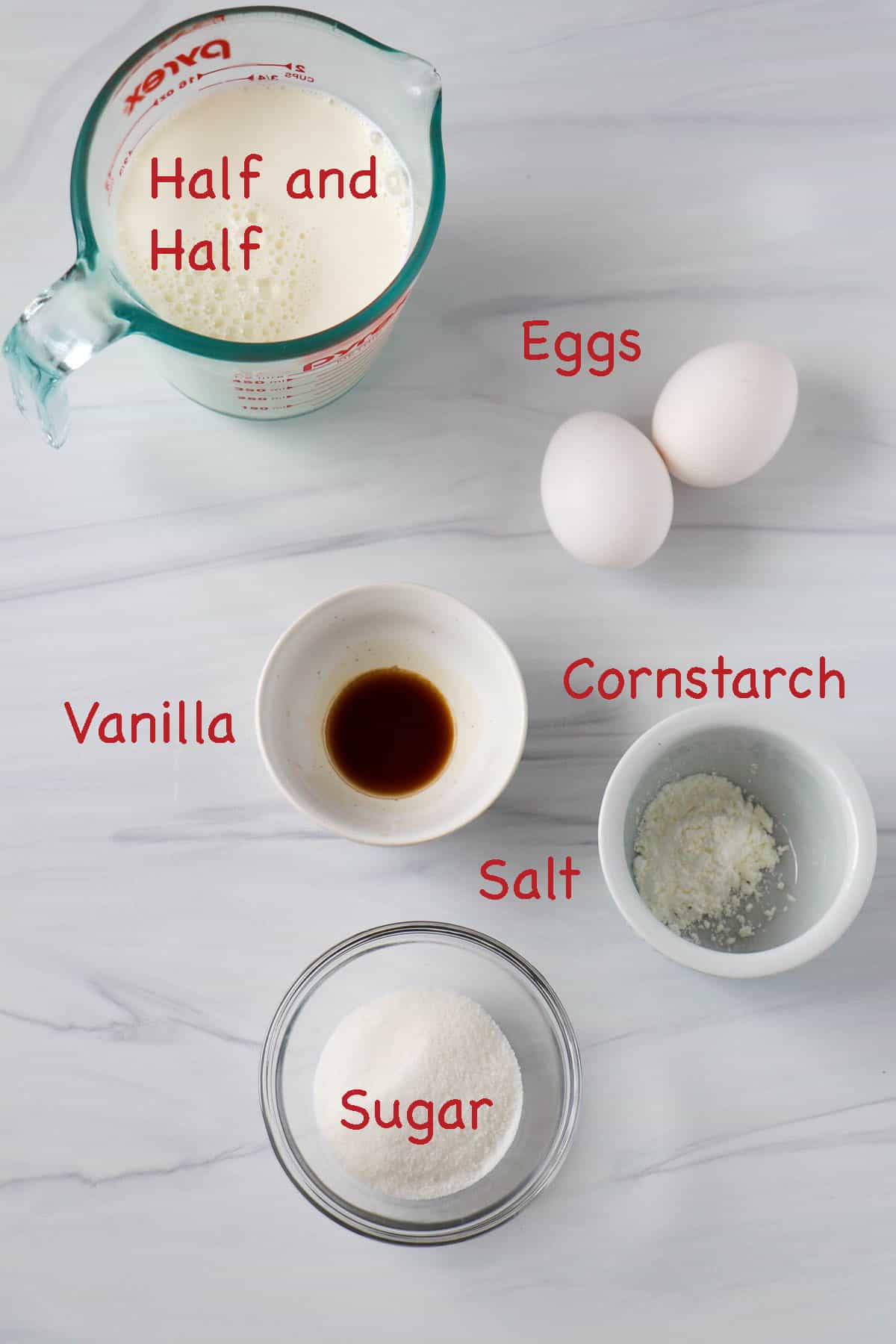 Labeled ingredients for Creamy Vanilla Sauce.