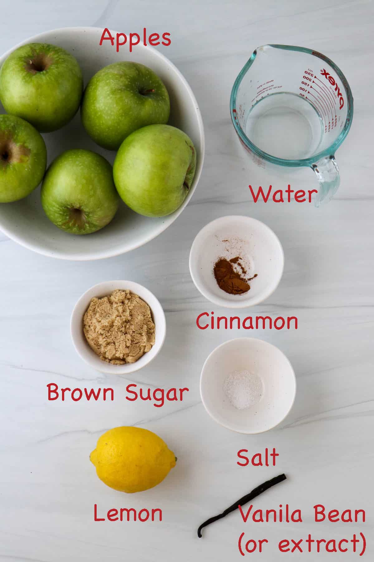 Labeled ingredients for Apple Compote.