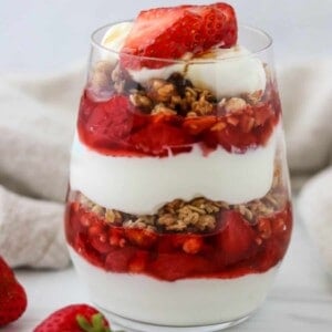 Close up of a Homemade Granola and Yogurt Parfait.