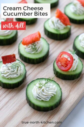 Pinterest Pin for Cream Cheese Cucumber Bites with Dill.
