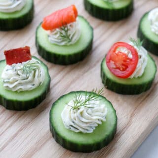 Close up of Cream Cheese Cucumber Bites with Dill.