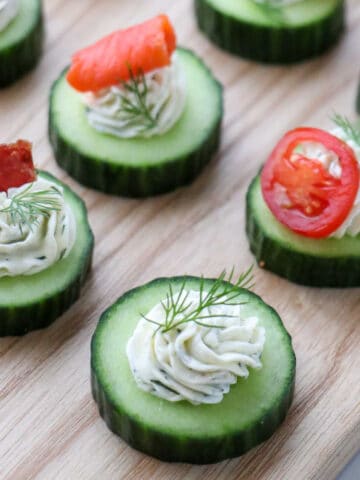Close up of Cream Cheese Cucumber Bites with Dill.