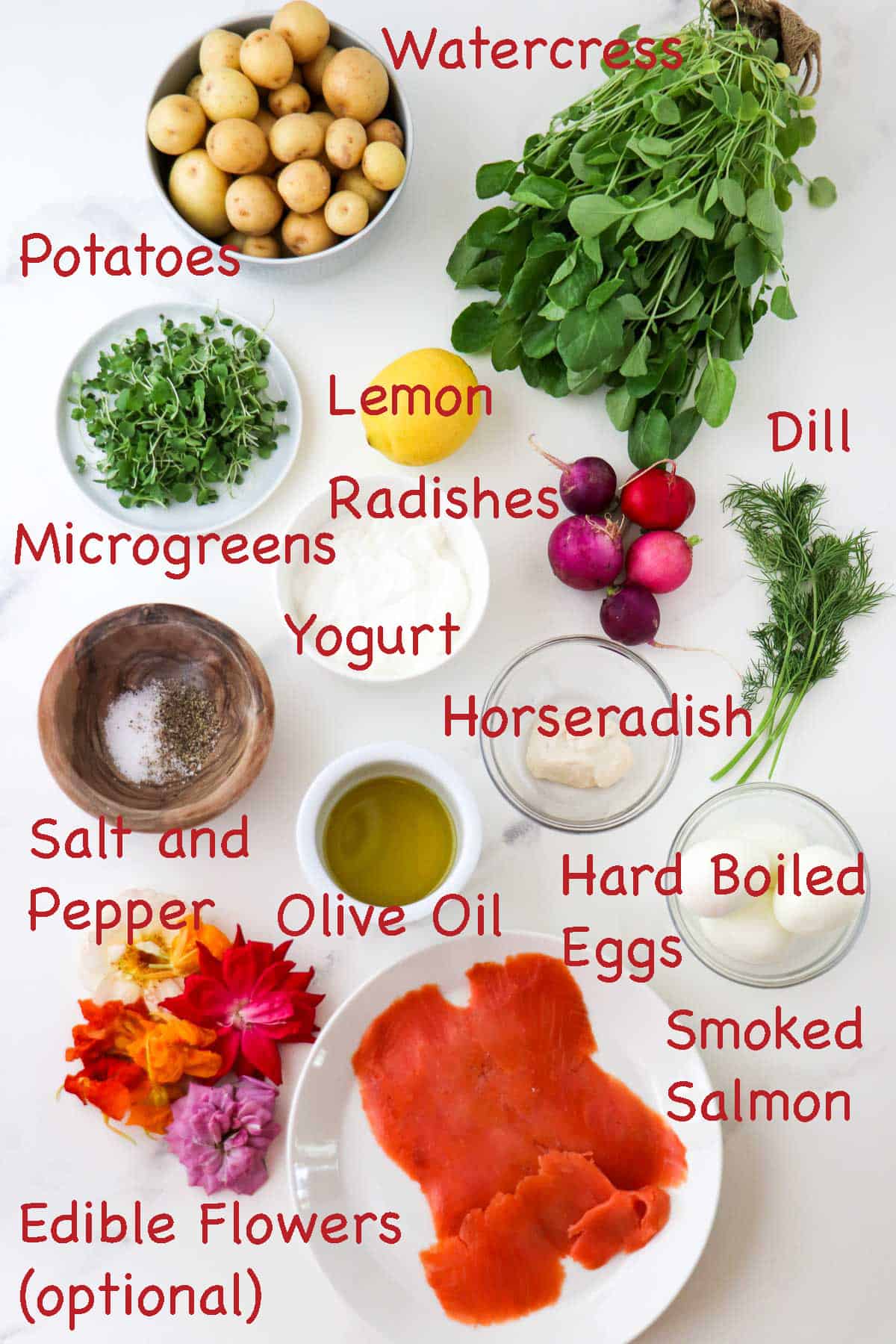 Labeled ingredients for Midsummer Salad