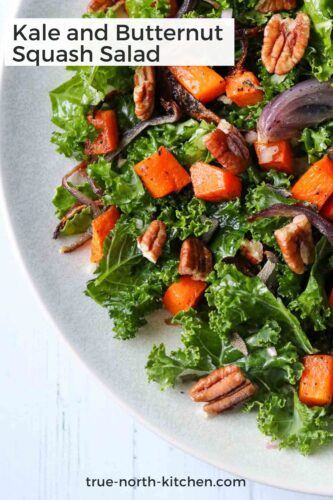 Pinterest Pin for Kale and Butternut Squash Salad.