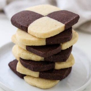Close up of a stack of Checkerboard Cookies.