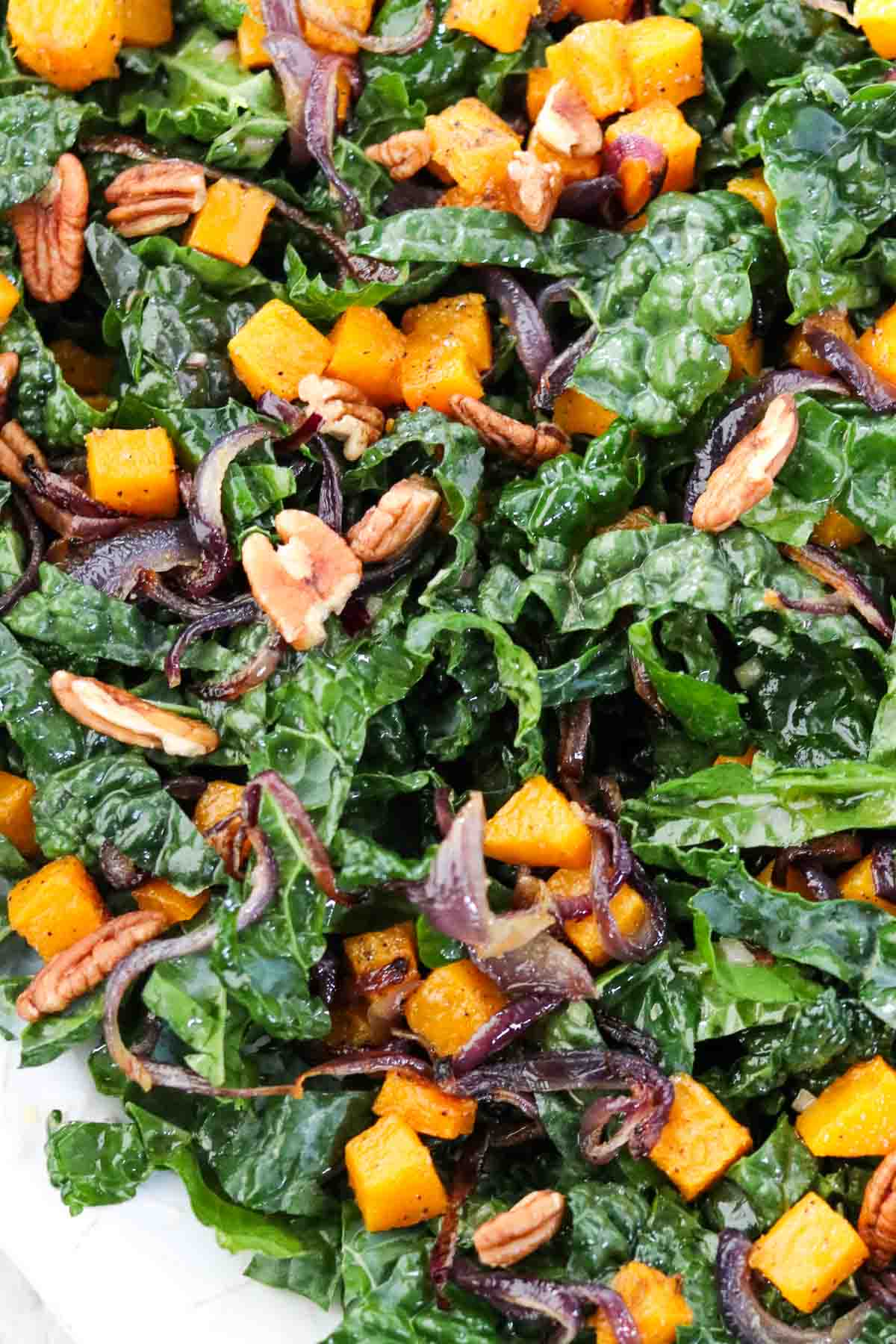 Overhead view of Kale and Butternut Squash Salad.