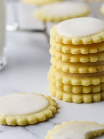 Close up of a stack of Lemon Wafer Cookies.