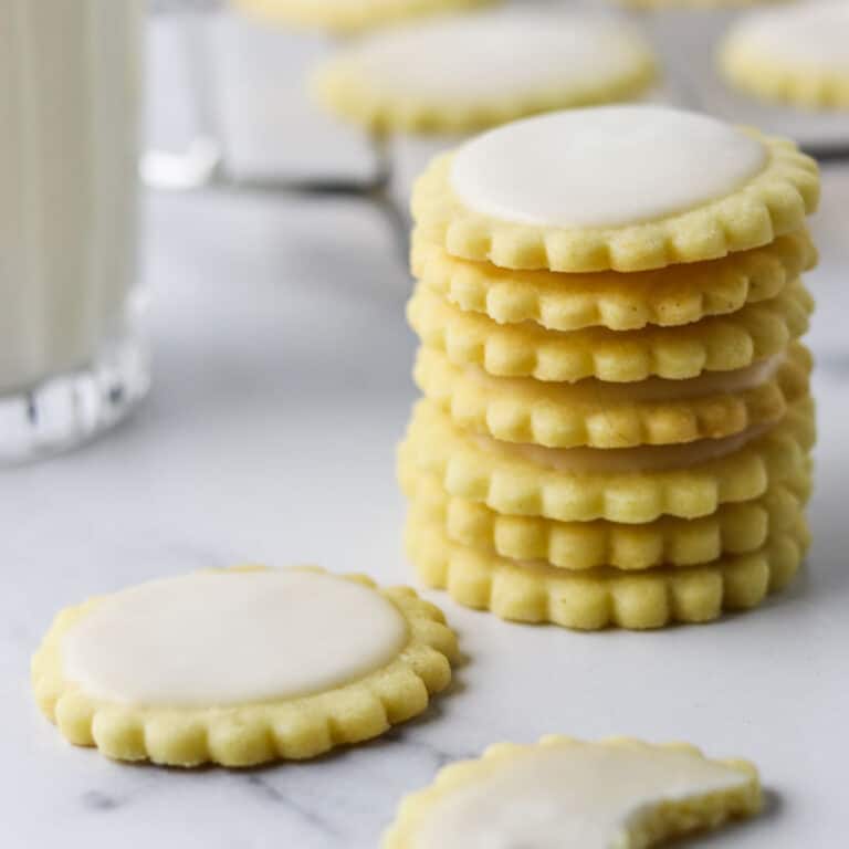 Close up of a stack of Lemon Wafer Cookies.