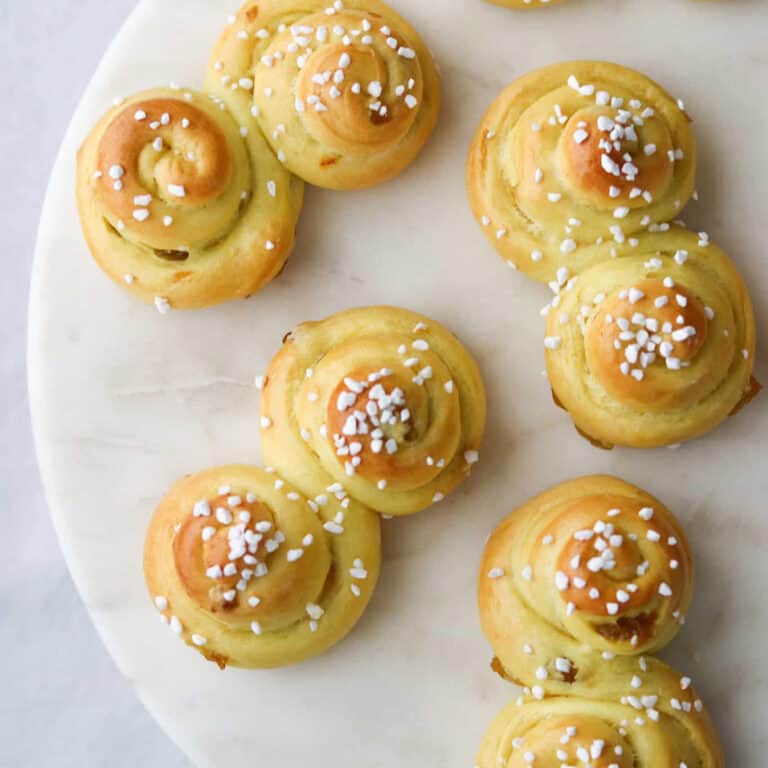 Overhead view of Swedish St. Lucia Buns.