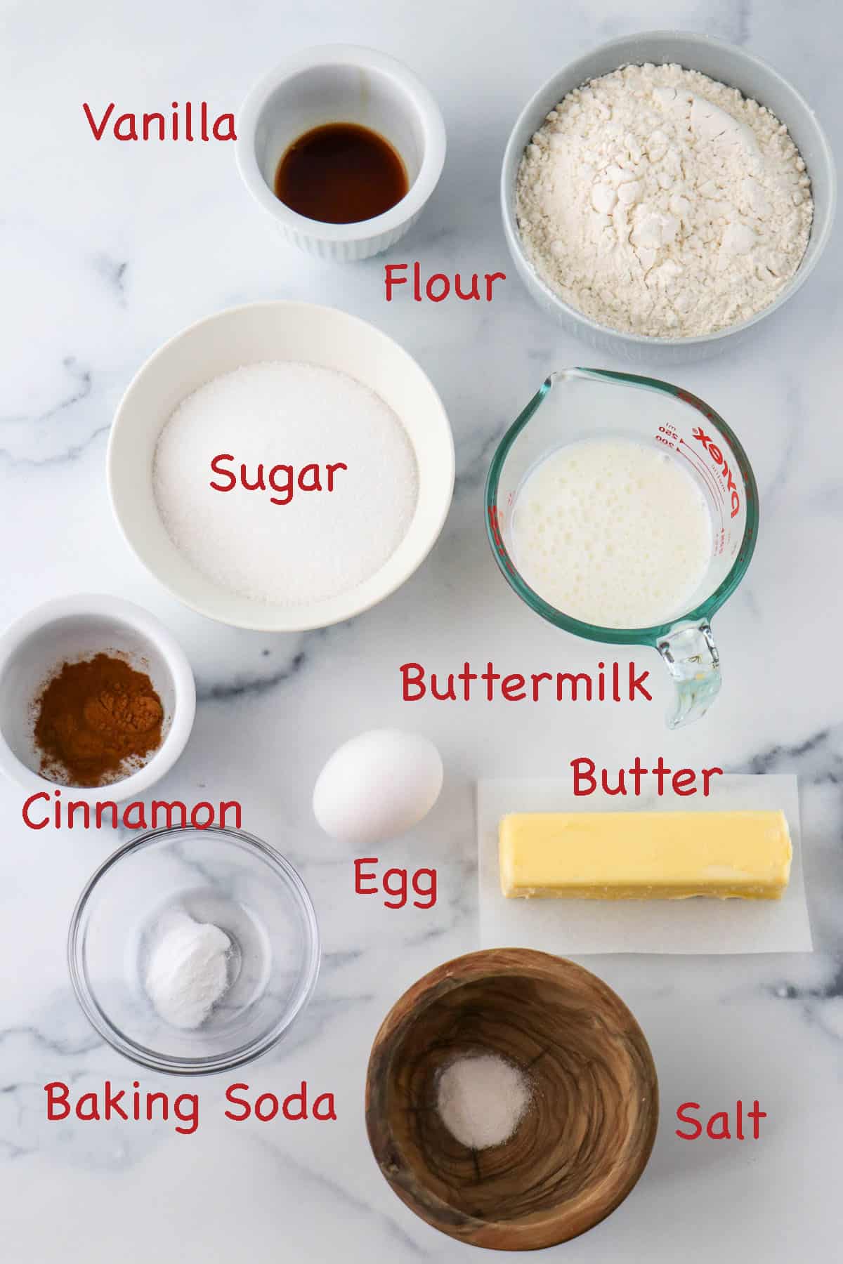 Labeled ingredients for Old-Fashioned Buttermilk Cookies.