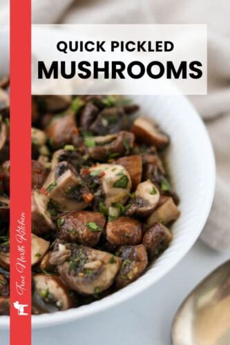 Pinterest pin for quick pickled mushrooms.