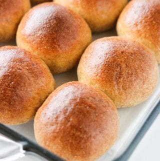 Close up of Soft Rye Dinner Rolls.