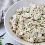 Close up of a bowl of Creamy Tarragon Chicken Salad.