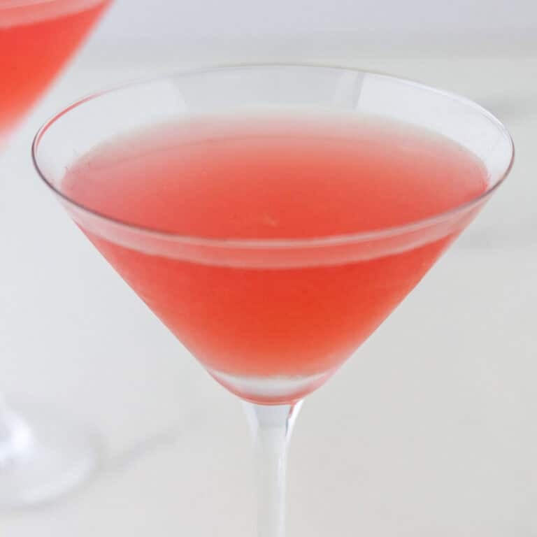Close up of rhubarb cocktail.