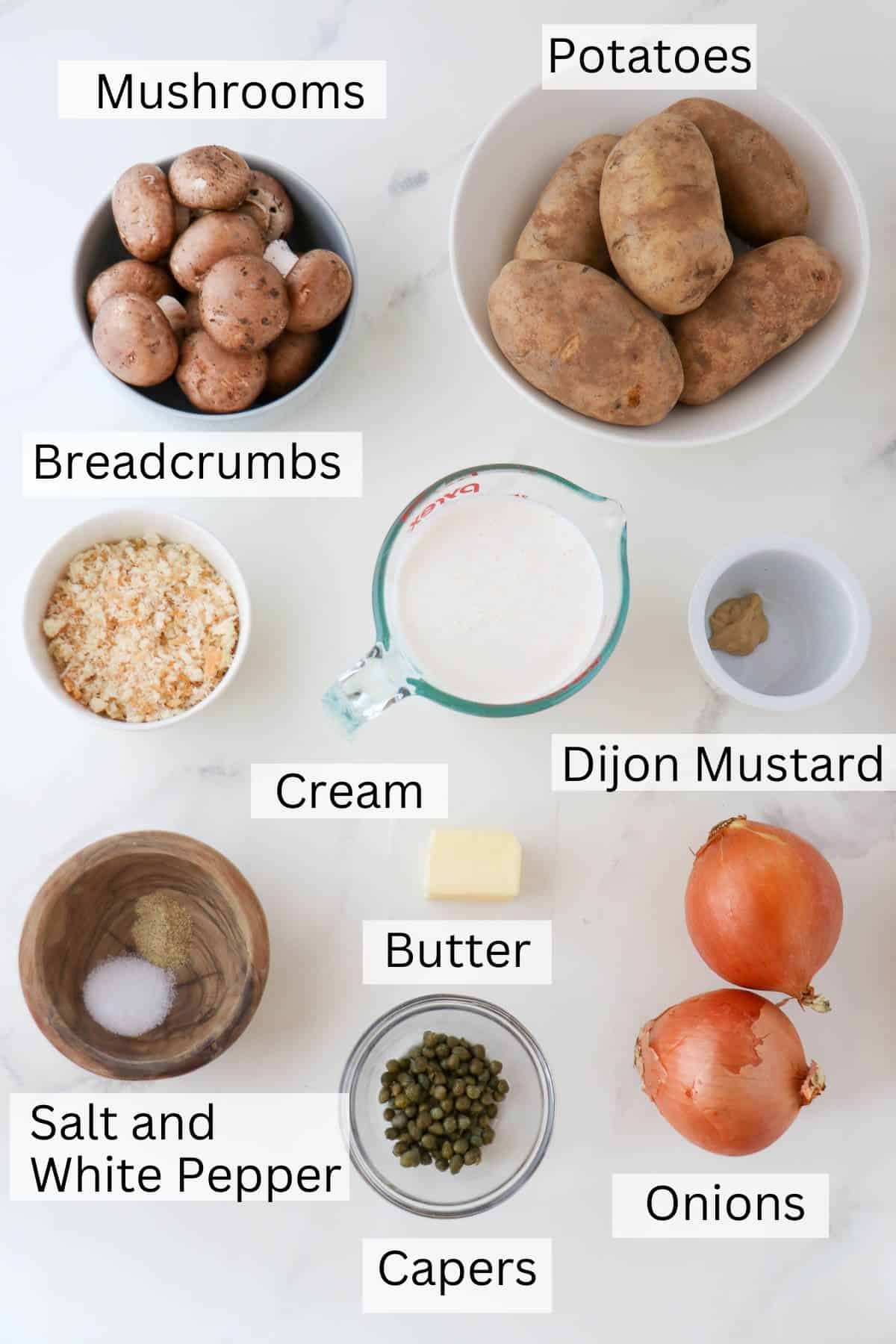 Labeled ingredients for Vegetarian Jansson's Temptation.
