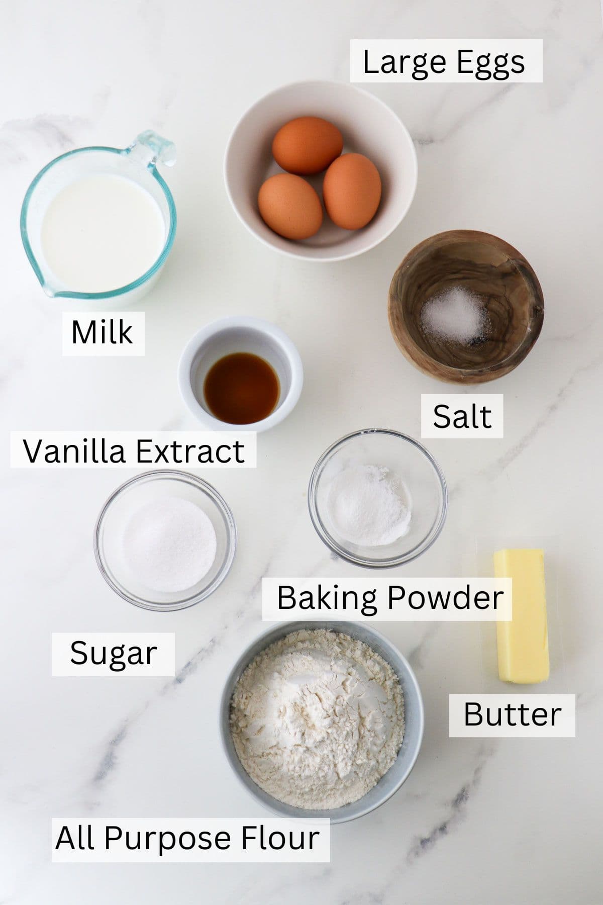 Labeled ingredients for æbleskiver.